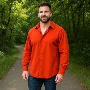 Kenneth Cole Shirt Men L Polyester Faux Suede Feel Button Up Long Sleeves Travel